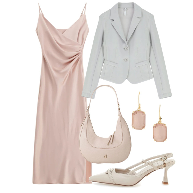 Outfit donna - Occasion Ready - stagione delle cerimoni. Stile Chic per Cerimonia. Abbinamento con blazer, vestiti midi/longuette, borse a tracolla, orecchini, décolleté.