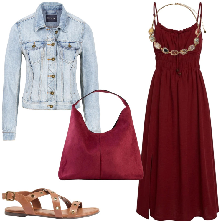 Outfit donna - Lo stile Urban. Stile Urban per Tutti i giorni. Abbinamento con giacche sportive, borse a spalla, sandali, vestiti lunghi, collane.