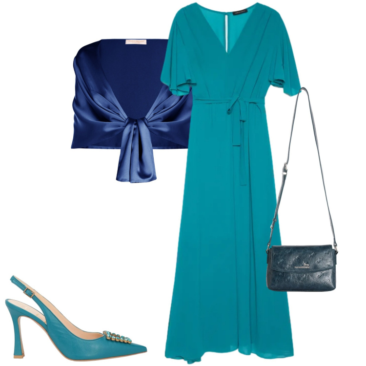 Outfit donna - Serata fuori. Stile Chic per Serata fuori. Abbinamento con décolleté, stole, vestiti lunghi, borse a tracolla.
