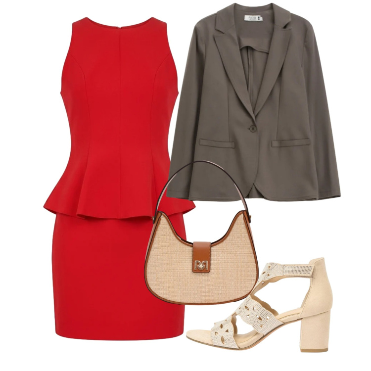 Outfit donna - Maggio. Stile Chic per Ufficio. Abbinamento con sandali col tacco, borse a spalla, vestiti a tubino, blazer.