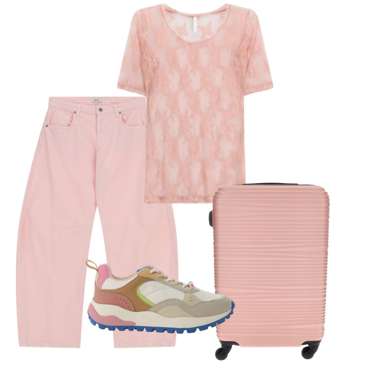 Outfit donna - Peach Blush. Stile Basic per Tutti i giorni. Abbinamento con t-shirt, pantaloni, sneakers, valigie.