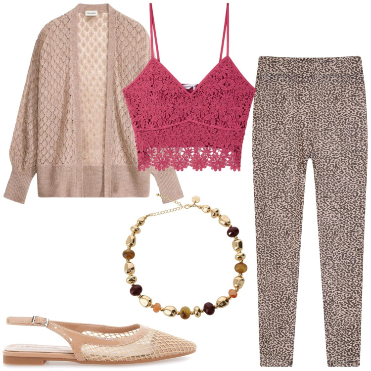 Outfit donna - Primo maggio in relax. Stile Basic per Tutti i giorni. Abbinamento con leggings, cardigans, top, collane, ballerine.