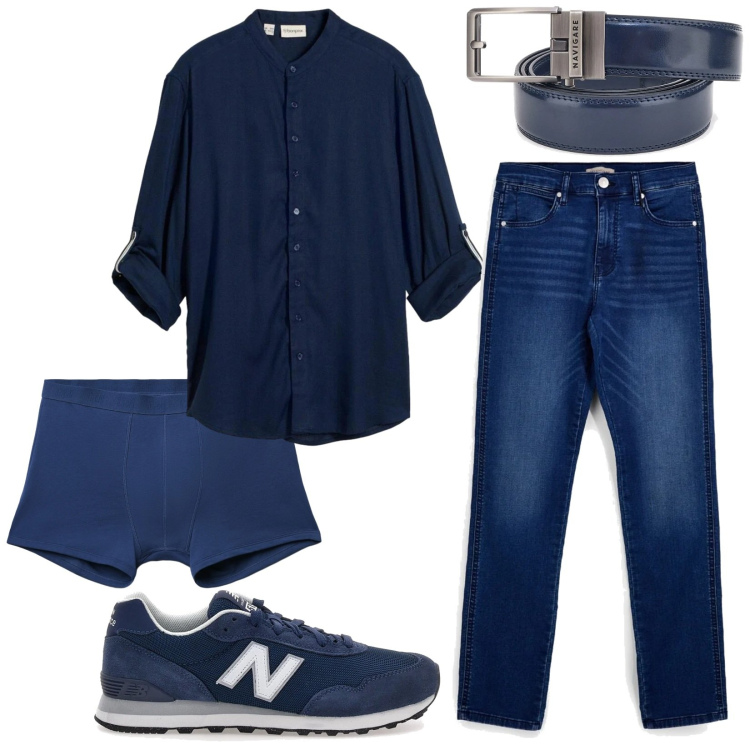 Outfit uomo - Ufficio con le sneakers. Stile Casual per Ufficio. Abbinamento con camicie, boxer, sneakers, cinture, jeans.