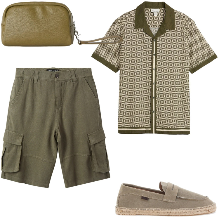 Outfit uomo - Total look #2392078. Stile Casual per Tutti i giorni. Abbinamento con camicie a manica corta, bermuda, borse sportive, espadrillas.