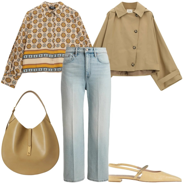 Outfit donna - Il Jeans si fa Elegante. Stile Casual chic per Ufficio. Abbinamento con ballerine, blazer, camicie, borse a spalla, jeans dritti.