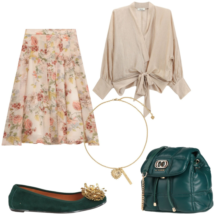Outfit donna - Naturalmente bella. Stile Casual per Tutti i giorni. Abbinamento con valigie, ballerine, gonne lunghe, bluse, ciondoli.