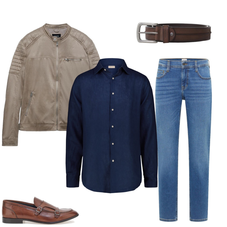Outfit uomo - Modern Gentleman. Stile Casual per Tutti i giorni. Abbinamento con jeans bootcut, giacche, cinture, camicie, scarpe stringate.