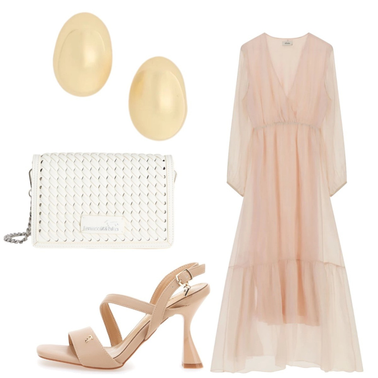 Outfit donna - L’abito leggero romantico. Stile Romantica per Cerimonia. Abbinamento con borse a tracolla, vestiti lunghi, orecchini, sandali col tacco.