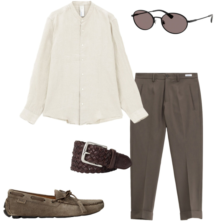 Outfit uomo - Camicia in lino. Stile Business/Elegante per Serata speciale. Abbinamento con pantaloni, camicie, scarpe stringate, occhiali da sole, cinture.