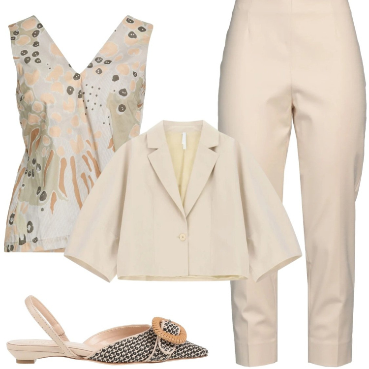 Outfit donna - Il Ritorno delle BallerineVersioneGlam. Stile Chic per Ufficio. Abbinamento con pantaloni, ballerine, top, blazer.