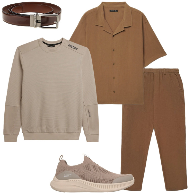 Outfit uomo - Pantaloni leggeri. Stile Casual per Tutti i giorni. Abbinamento con pantaloni, camicie a manica corta, felpe, cinture, sneakers.