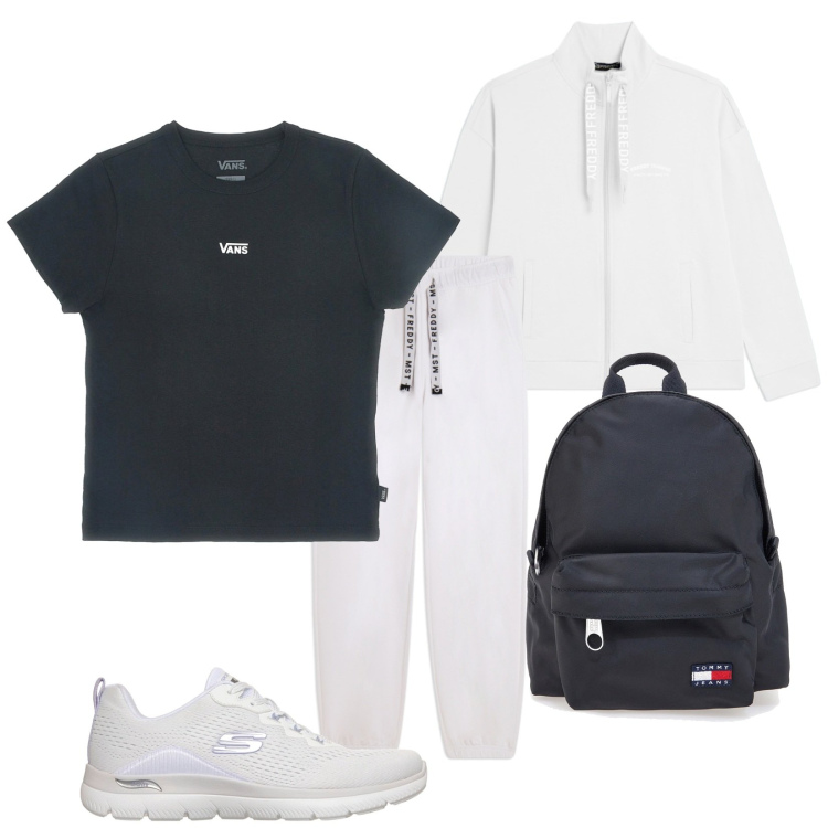 Outfit donna - Sport. Stile Casual per Sport. Abbinamento con pantaloni, felpe, scarpe sportive, t-shirt, zaini.