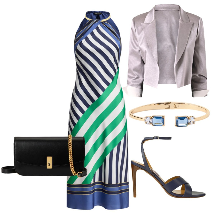 Outfit donna - Total look #2392221. Stile Glamour per Cerimonia. Abbinamento con bolero, clutch, sandali col tacco, vestiti, braccialetti.