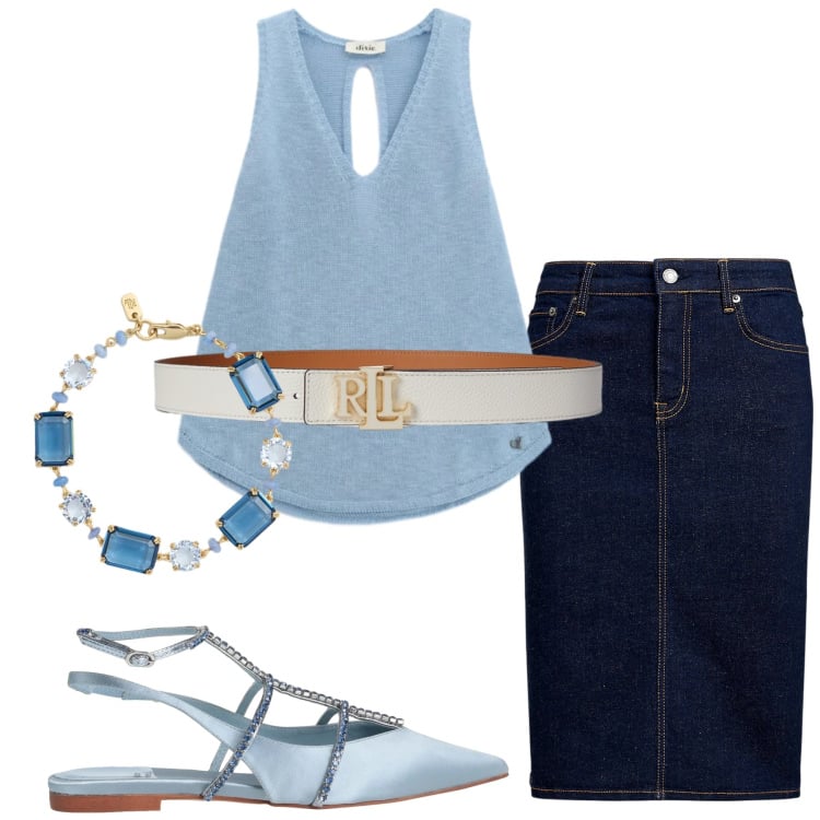 Outfit donna - Passione ballerine. Stile Glamour per Serata fuori. Abbinamento con ballerine, top, gonne, cinture, braccialetti.