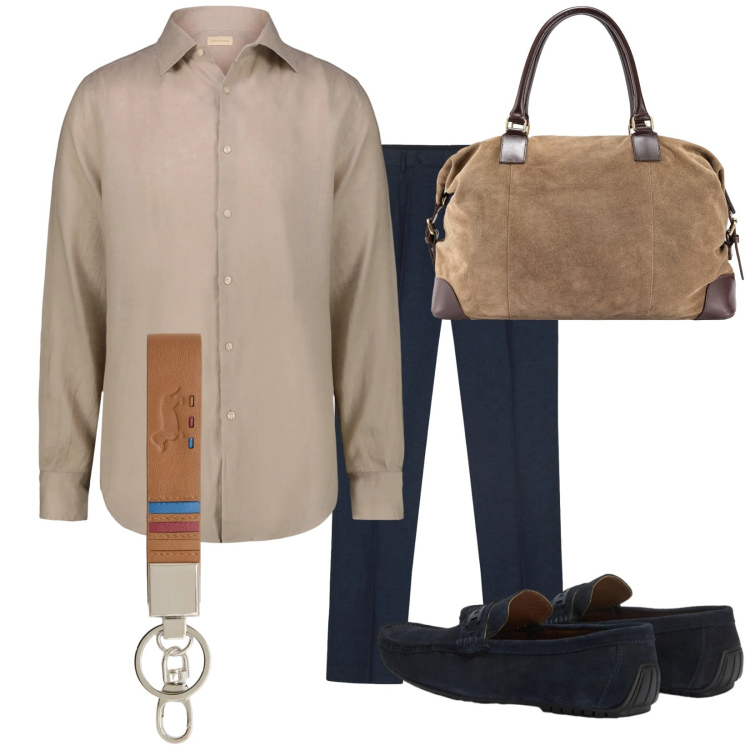 Outfit uomo - Lino 100%. Stile Trendy per Tutti i giorni. Abbinamento con portachiavi, scarpe stringate, camicie, borse sportive, pantaloni.
