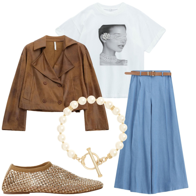 Outfit donna - Total look #2392263. Stile Casual per Tutti i giorni. Abbinamento con giacche, jeans, t-shirt, ballerine, braccialetti.