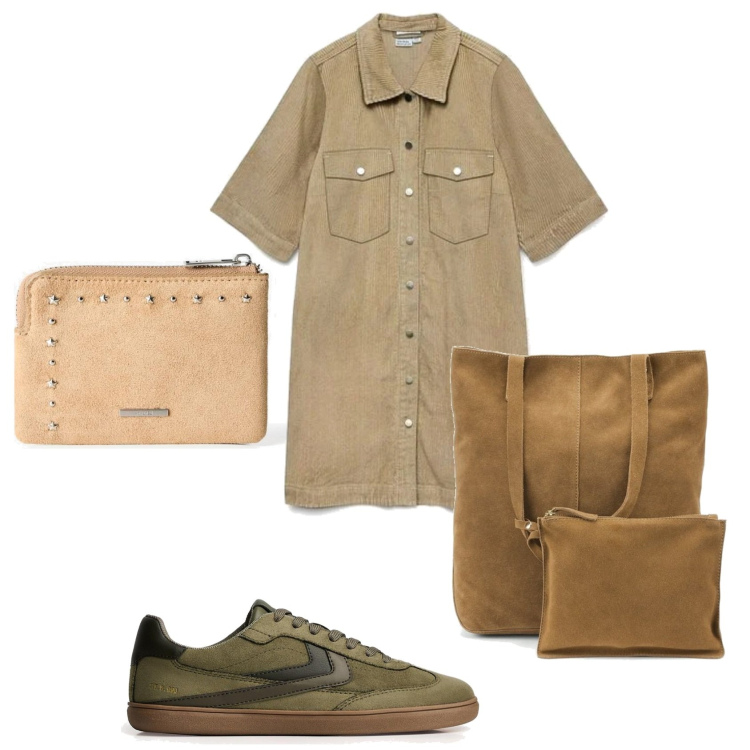 Outfit mujer - Casual. Estilo Casual para Todos los días. Combinación con bolso tote, sneakers, vestidos cortos, monederos.