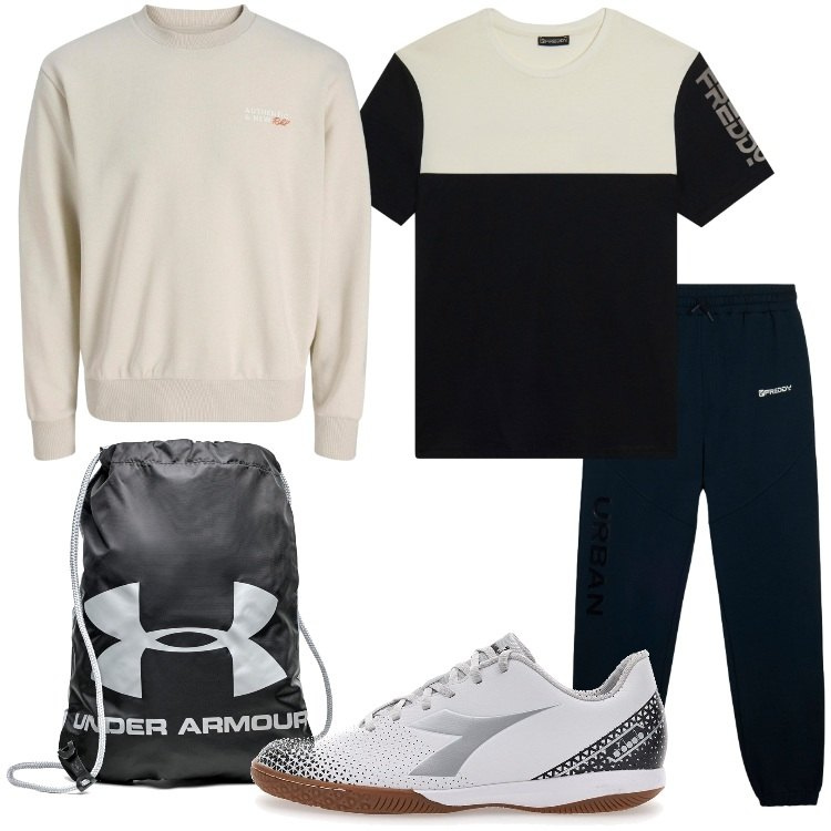 Outfit uomo - Sport e tempo libero. Stile Casual per Sport. Abbinamento con felpe, pantaloni, t-shirt, zaini, scarpe sportive.
