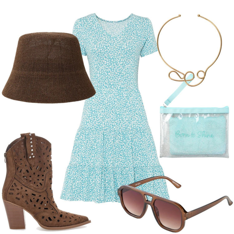 Outfit donna - Camperos traforati. Stile Etnico per Tutti i giorni. Abbinamento con vestiti, occhiali da sole, pochette, cappelli, collane, stivaletti texani.