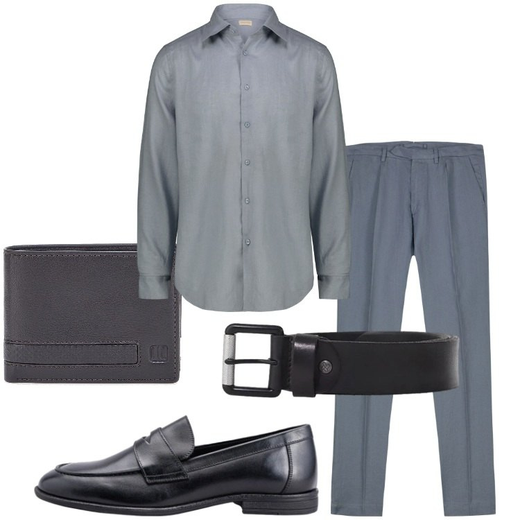 Outfit uomo - Camicia in lino. Stile Business/Elegante per Cerimonia. Abbinamento con cinture, portafogli, camicie, pantaloni, scarpe stringate.