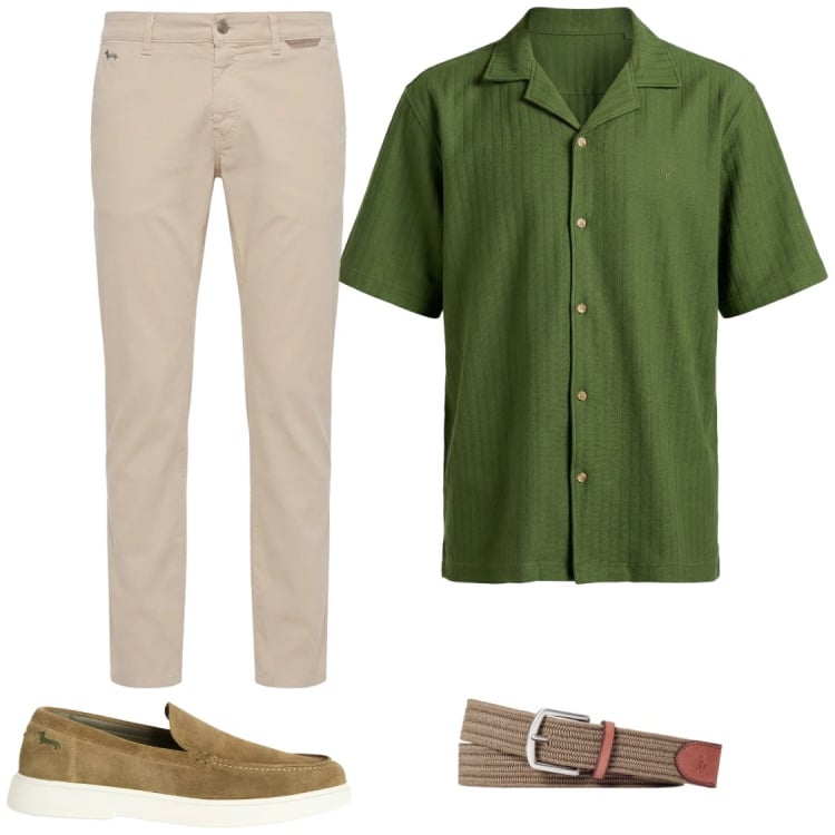 Outfit uomo - Freschezza e Stile in Lino. Stile Trendy per Ufficio. Abbinamento con pantaloni, camicie a manica corta, scarpe stringate, cinture.