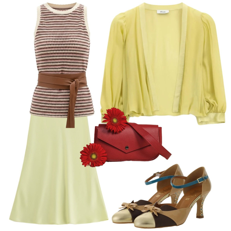 Outfit donna - Occasioni speciali. Stile Casual chic per Cerimonia. Abbinamento con gonne longuette, canottiere, décolleté, borse a tracolla, blazer.