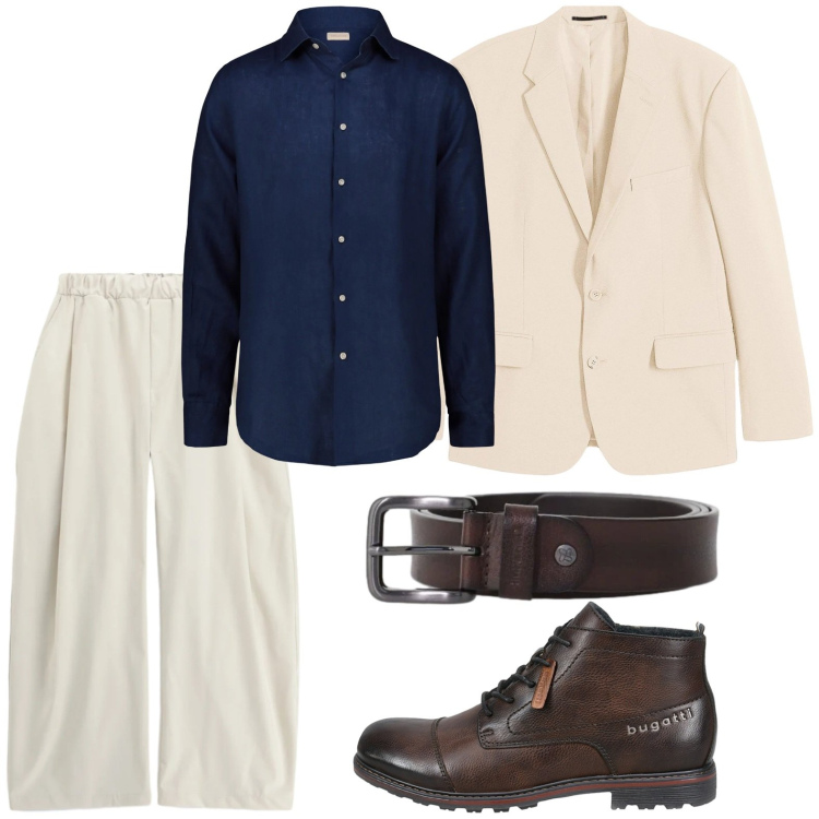 Outfit uomo - Total look #2392344. Stile Casual per Ufficio. Abbinamento con giacche, cinture, pantaloni, camicie, stivali e stivaletti.