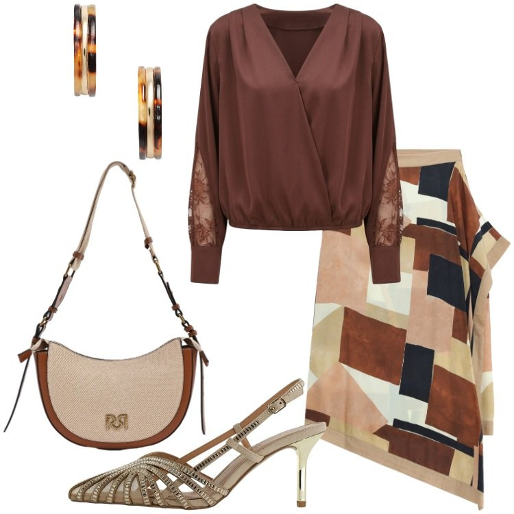 Outfit donna - Occasion Ready. Stile Chic per Cerimonia. Abbinamento con borse a tracolla, bluse, gonne longuette, décolleté, orecchini.
