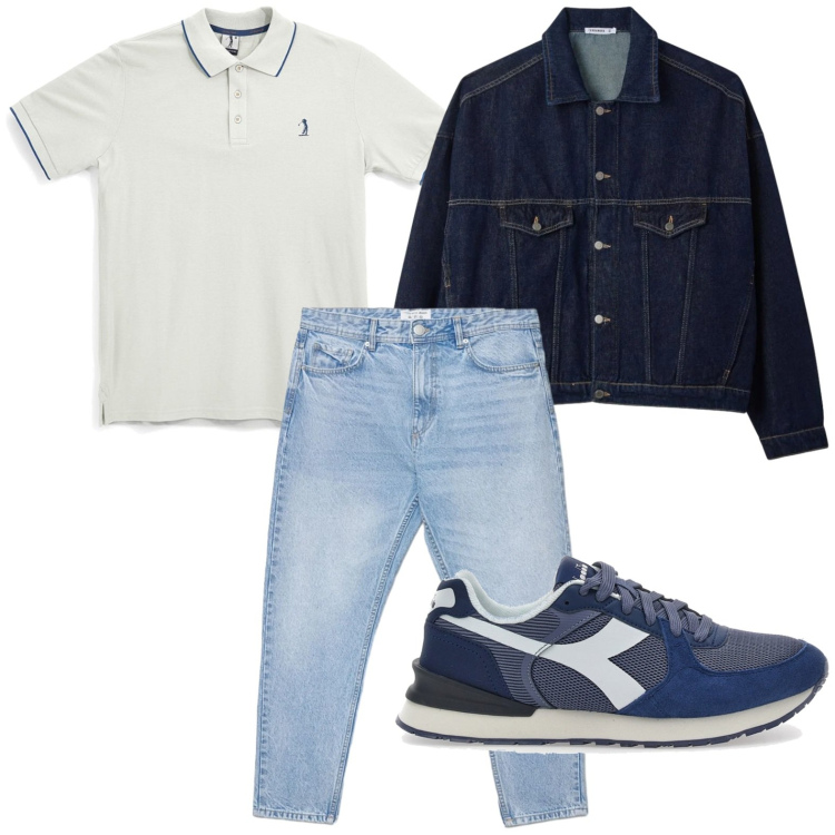 Outfit uomo - Denim lovers. Stile Trendy per Tutti i giorni. Abbinamento con cappotti, jeans, sneakers, polo.
