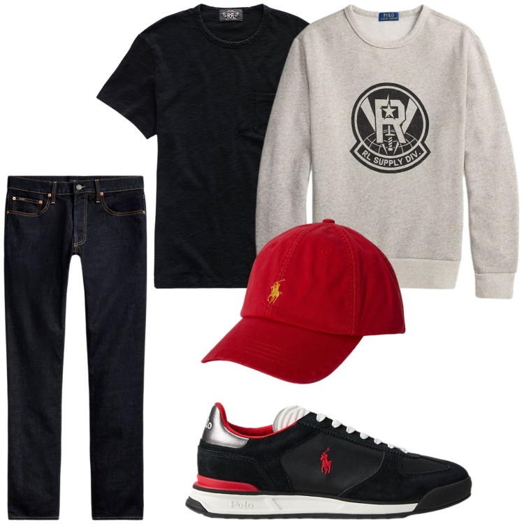 Outfit uomo - Denim black. Stile Biker Rock per Tutti i giorni. Abbinamento con t-shirt, jeans, sneakers, felpe, cappelli con visiera.