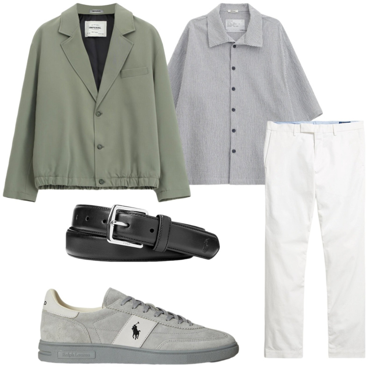 Outfit uomo - Camicia glamour. Stile Casual per Tutti i giorni. Abbinamento con camicie a manica corta, giacche, cinture, pantaloni chino, sneakers.