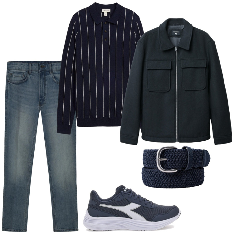 Outfit uomo - Semplicemente blu. Stile Casual per Tutti i giorni. Abbinamento con maglieria, cappotti, sneakers, cinture, jeans.