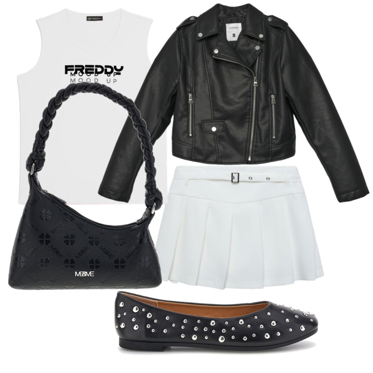 Outfit donna - Le ballerine con le borchie. Stile Trendy per Tutti i giorni. Abbinamento con giacche, minigonne, canottiere, ballerine, borse a mano.