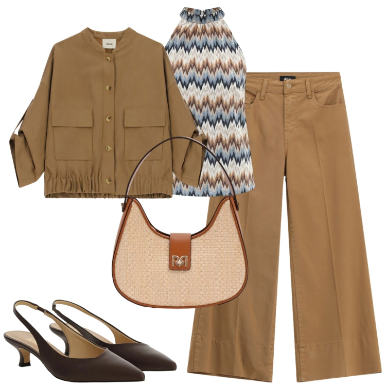 Outfit donna - City. Stile Casual chic per Tutti i giorni. Abbinamento con borse a spalla, canottiere, décolleté, pantaloni a palazzo, cappotti.
