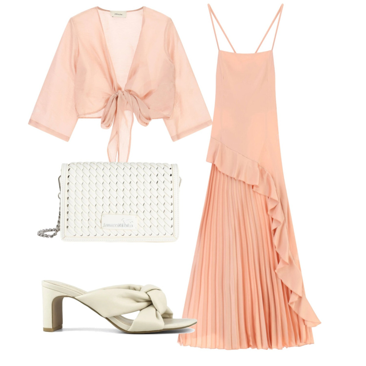 Outfit donna - Peach Blush. Stile Chic per Cerimonia. Abbinamento con borse a tracolla, bluse, vestiti lunghi, sandali col tacco.