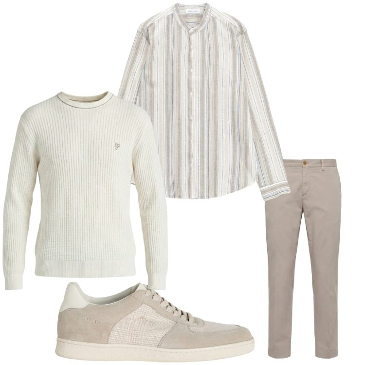 Outfit uomo - Citta´d´arte. Stile Casual per Tutti i giorni. Abbinamento con camicie, sneakers, pantaloni chino, maglieria.
