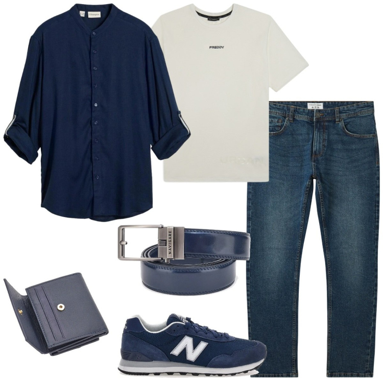 Outfit uomo - Camicia in lino. Stile Casual per Tutti i giorni. Abbinamento con camicie, jeans, t-shirt, portafogli, sneakers, cinture.