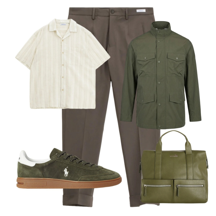 Outfit uomo - In partenza con stile. Stile Urban per Mare. Abbinamento con pantaloni, camicie a manica corta, borse sportive, sneakers, giacche.