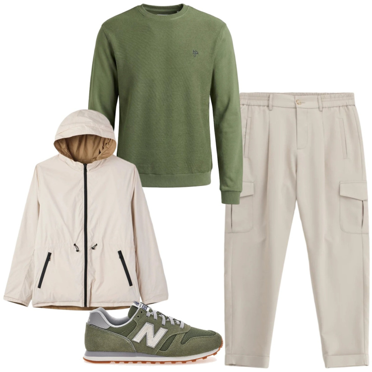 Outfit uomo - Total look #2392447. Stile Casual per Tutti i giorni. Abbinamento con giacche, pantaloni cargo, felpe, sneakers.