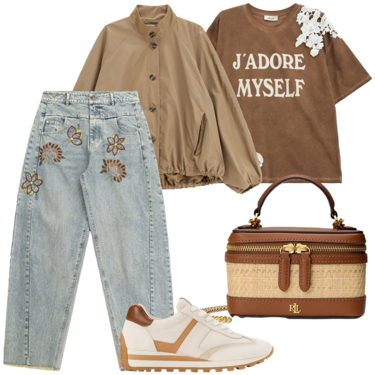 Outfit donna - Bauletto. Stile Casual chic per Tutti i giorni. Abbinamento con bomber, t-shirt, jeans, sneakers, borse a tracolla.