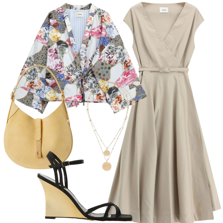 Outfit donna - Sandali con zeppa e fiori. Stile Boho per Tutti i giorni. Abbinamento con sandali col tacco, cappotti, vestiti midi/longuette, ciondoli, borse a spalla.
