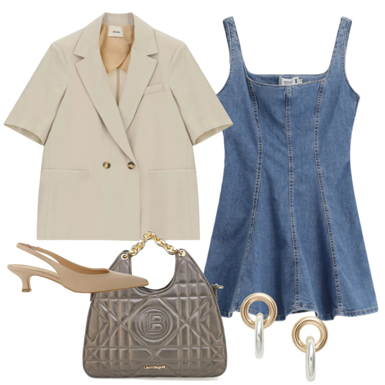 Outfit donna - Denim chic - @Laloba. Stile Bon Ton per Tutti i giorni. Abbinamento con vestiti corti, décolleté, blazer, orecchini, borse a mano.