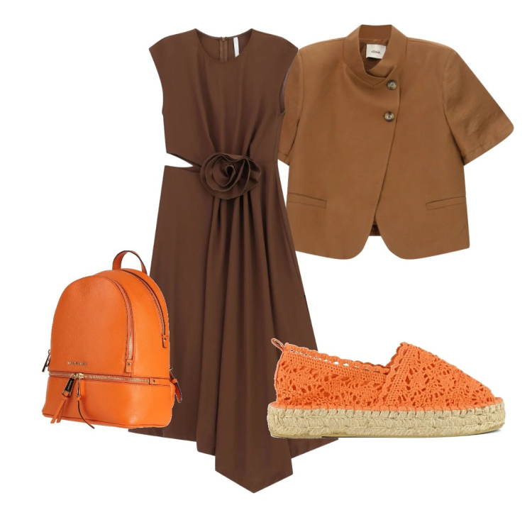 Outfit donna - 1 maggio. Stile Sporty chic per Tutti i giorni. Abbinamento con zaini, vestiti midi/longuette, blazer, espadrillas.