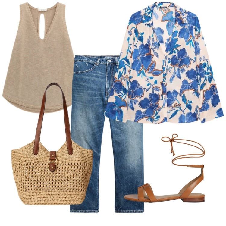 Outfit donna - Denim chic - @Laloba. Stile Casual chic per Tutti i giorni. Abbinamento con top, camicie, jeans, borse tote, sandali in pelle.