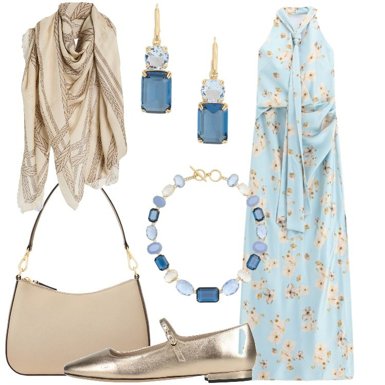 Outfit donna - Il ritorno delle ballerine. Stile Romantica per Cerimonia. Abbinamento con sciarpe, ballerine, vestiti lunghi, borse a spalla, orecchini, collane.