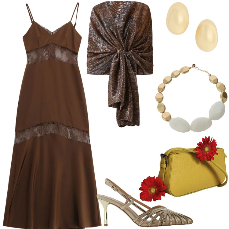 Outfit donna - Cerimonia ma non troppo elegante. Stile Chic per Cerimonia. Abbinamento con vestiti lunghi, stole, borse a spalla, décolleté, collane, orecchini.