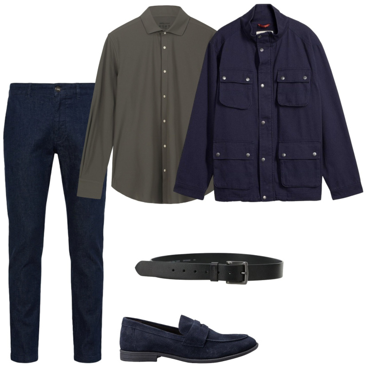 Outfit uomo - Jeans e camicia. Stile Trendy per Serata speciale. Abbinamento con giacche, cinture, jeans, camicie, scarpe stringate.