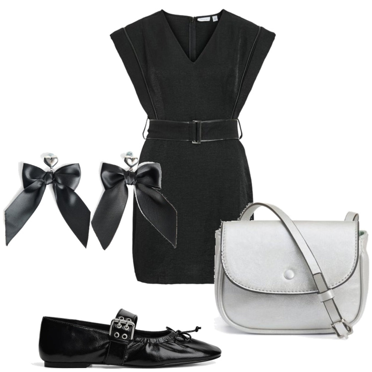 Outfit mujer - Trendy look. Estilo Trendy para Todos los días. Combinación con bailarinas, bolsos de mano, vestidos cortos, pendientes.