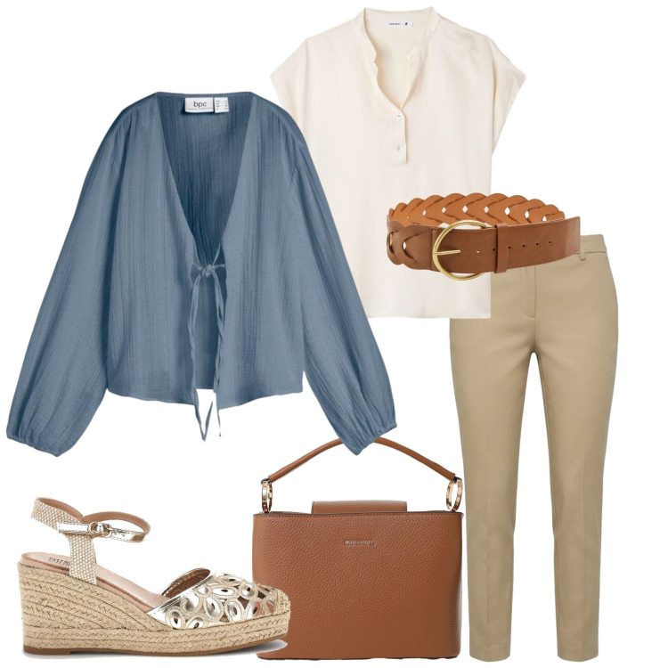 Outfit donna - Total look #2392473. Stile Minimal per Ufficio. Abbinamento con blazer, canottiere, cinture, pantaloni skinny, borse a secchiello, zeppe.