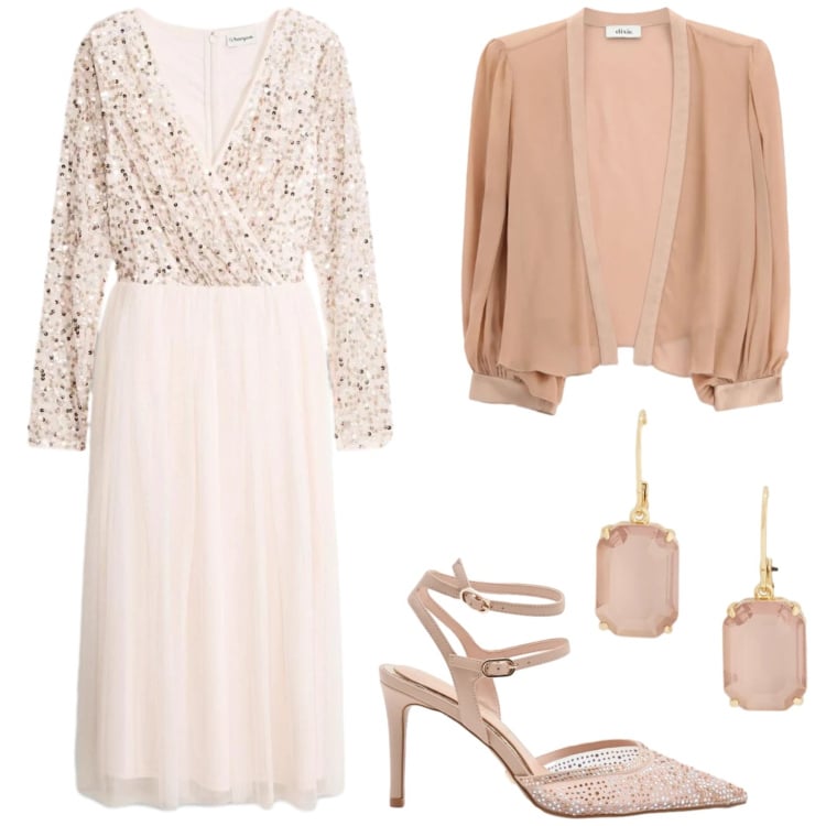 Outfit donna - Total look #2392477. Stile Romantica per Cerimonia. Abbinamento con vestiti lunghi, décolleté, blazer, orecchini.